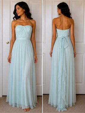 David’s Bridal Mint Strapless Chiffon Maxi Dress Formal Gown Size 4